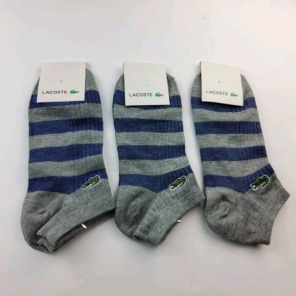 Lacoste Ribbed Striped Ankle Socks Lot Of 3 Pairs Size 8.5-12, EU 41-46